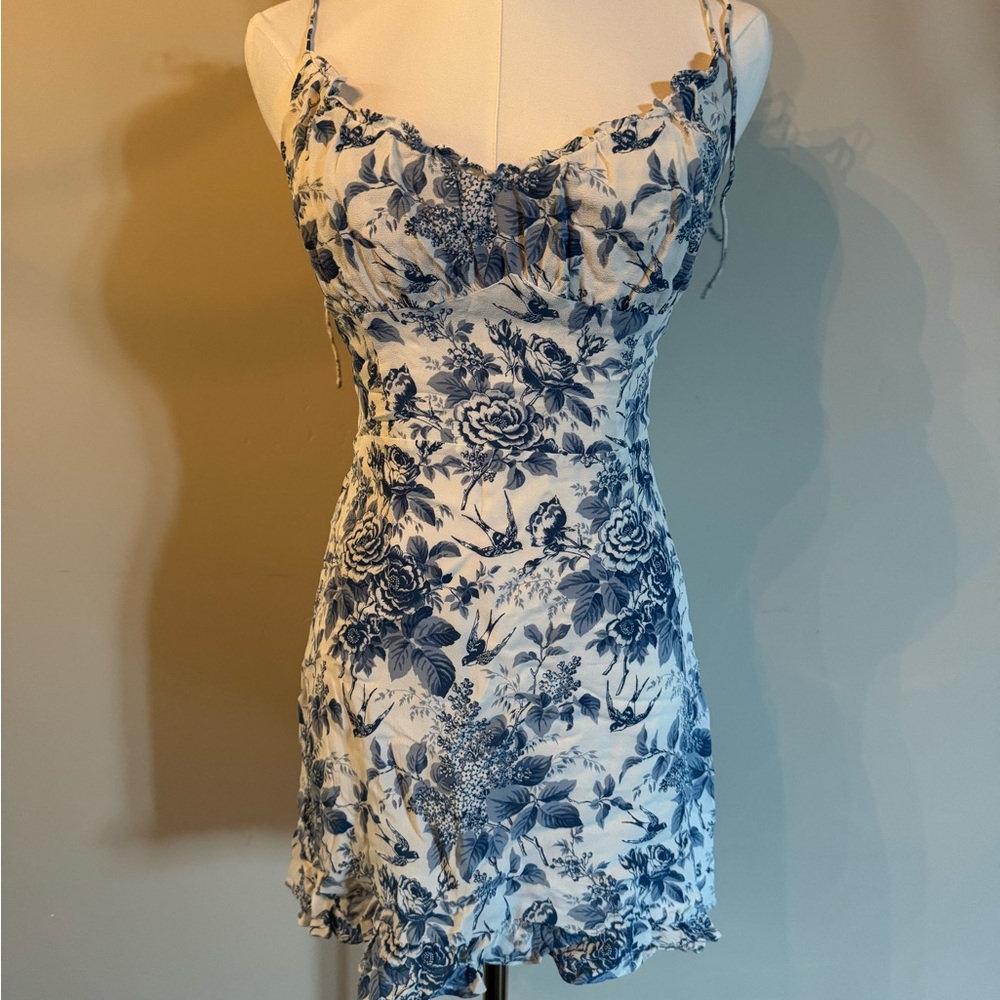 Reformation Blue and Cream Floral Dress